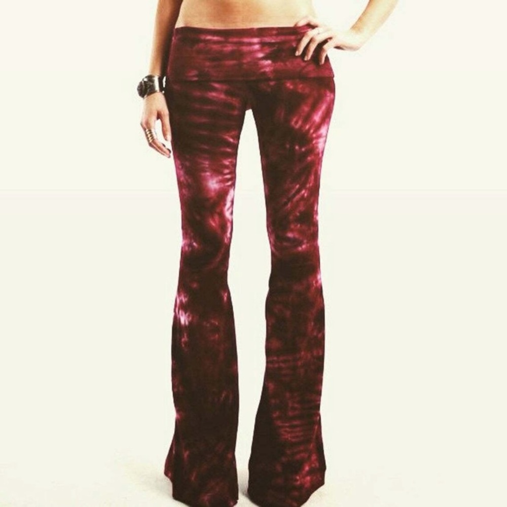 SHORT LENGTH Tie Dye Bell Bottoms - Adjustable Waistband Yoga Flare Pants Flares - Picture 10 of 10